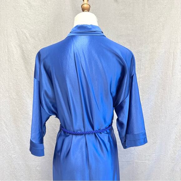 Val Mode vintage 70s blue satin maxi length robe with cord rope tie belt Small - Picture 14 of 16